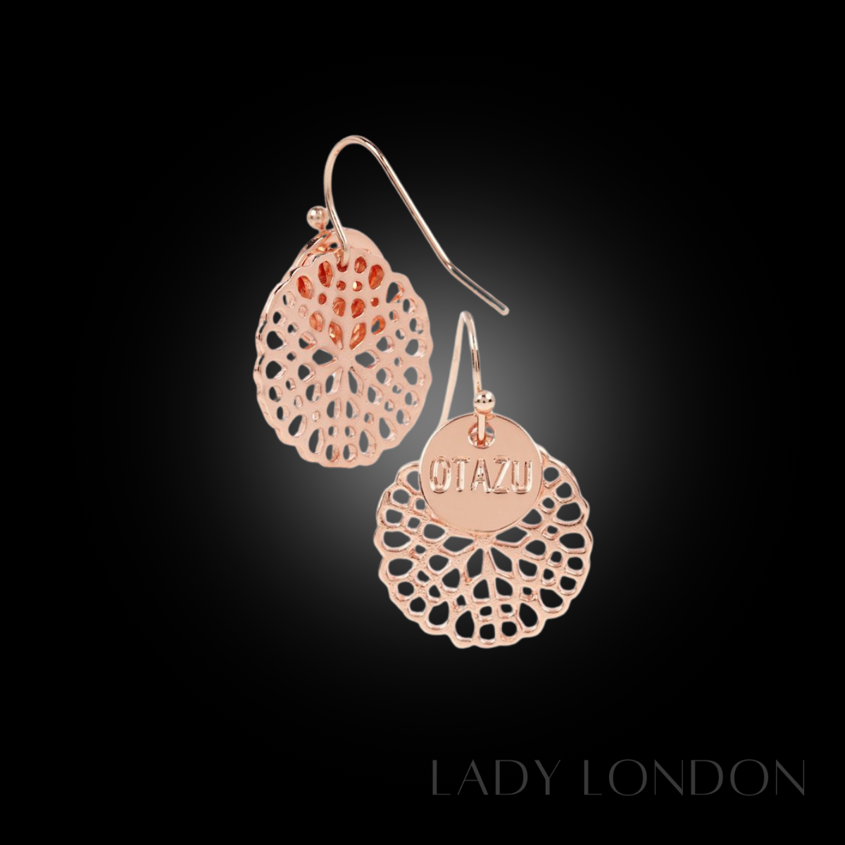 Otazu Flower Disc Earrings Rose Gold